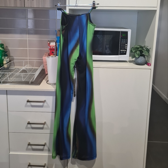 Motel x Olivia Neill Mares Flare Trouser in Solarized Green and Blue - Picture 6 of 9